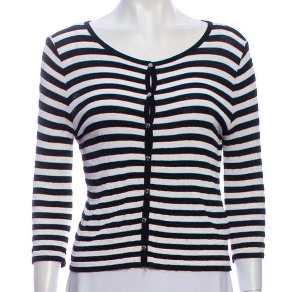 MAX MARA Striped Scoop Neck Sweater Cardigan - Picture 1 of 4